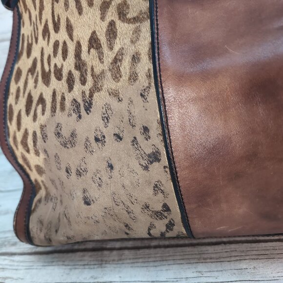 Fossil Brown Leather and Cheetah Print Weekender Tote Bag - Picture 3 of 8